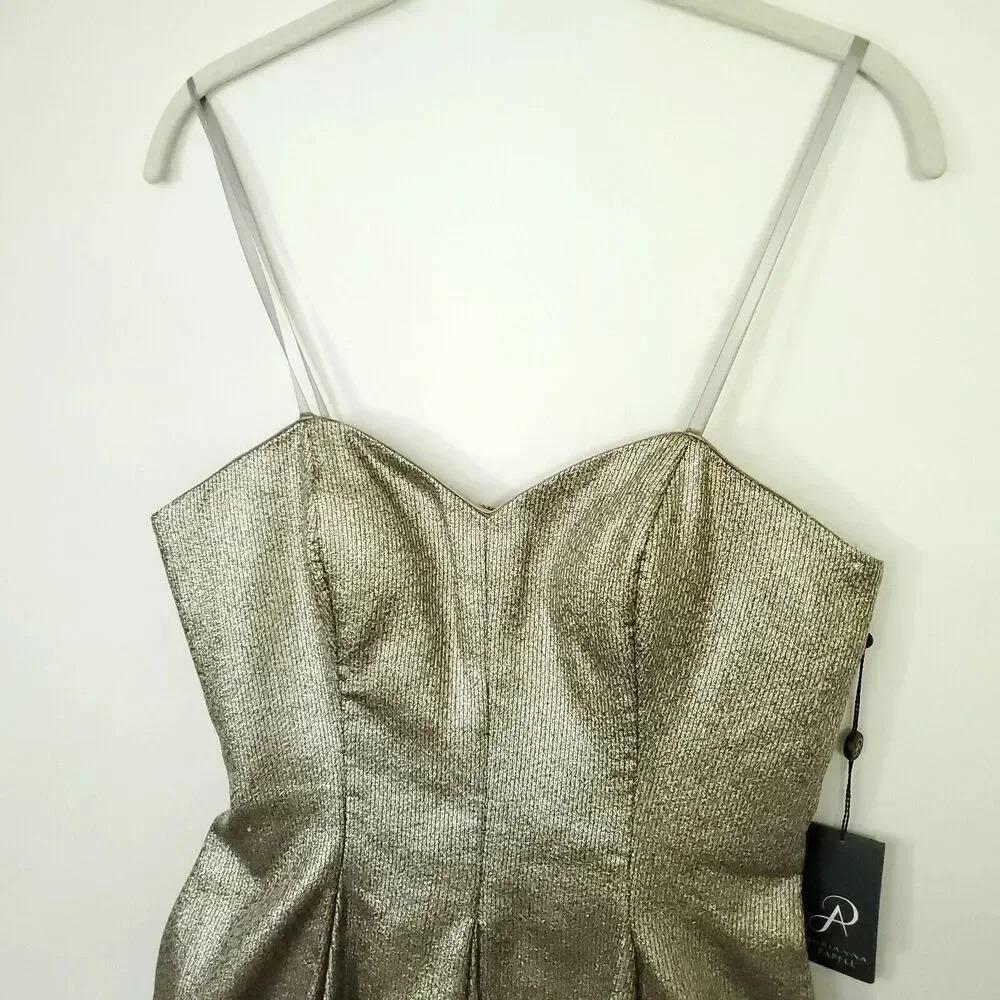 ADRIANNA PAPELL NEW Women's Size 10 Cocktail Dress Metallic Pleated Strapless - Picture 6 of 16